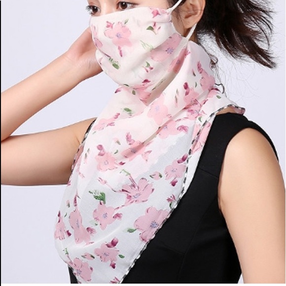 Face Mask Covering Scarf Floral Print Chiffon - Picture 2 of 6